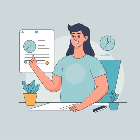 AI Woman Presenting Information At A Desk  Image