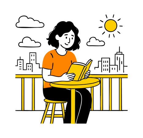 AI Woman Reading on Balcony in City  3D Illustration