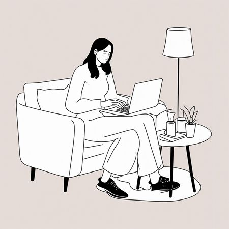 AI Woman Working On A Laptop At Home  Image