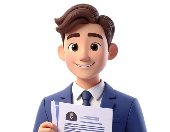 AI Young businessman holding resume for job interview and recruitment  3D Illustration