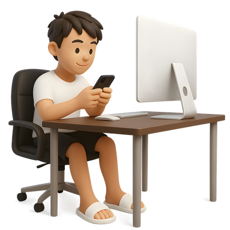 AI Young man holding smartphone and smiling while looking at screen  3D Illustration