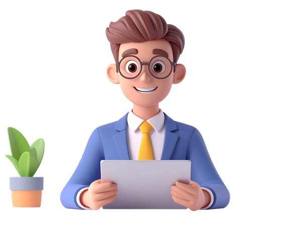 AI Young professional man in suit holding digital tablet  3D Illustration