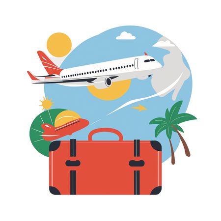Airplane flying above a large suitcase  AI Image