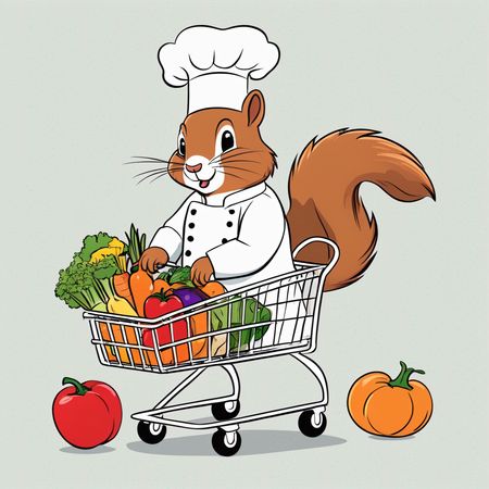 Ardilla chef con carrito de compra de verduras  Imagen AI
