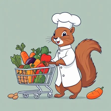 Ardilla chef empujando un carrito de verduras  Imagen AI