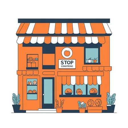 Bakery Storefront With Awnings And Plants  AI Image