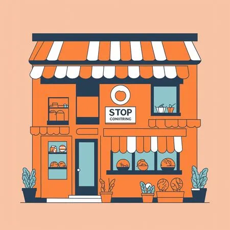 Bakery Storefront With Awnings And Plants  AI Image