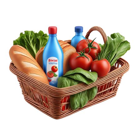 Basket Of Groceries With Fresh Produce And Bottled Sauce  AI Image