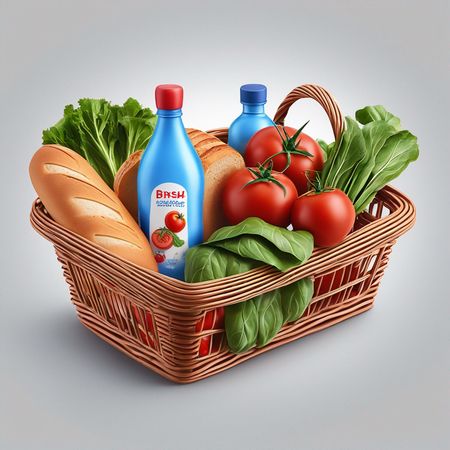 Basket Of Groceries With Fresh Produce And Bottled Sauce  AI Image