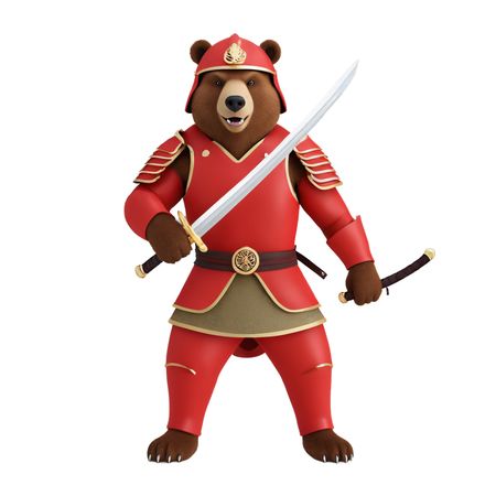 Bear Dressed As Samurai Warrior With Sword  AI Image