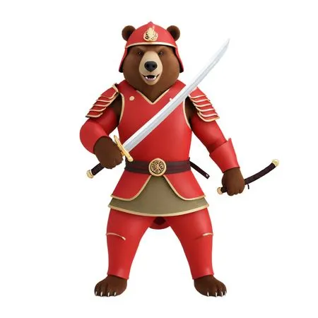 Bear Dressed As Samurai Warrior With Sword  AI Image
