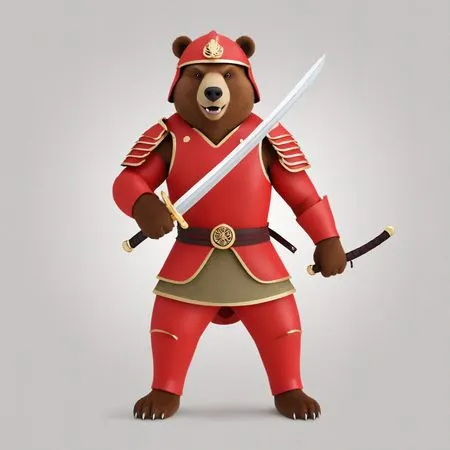 Bear Dressed As Samurai Warrior With Sword  AI Image