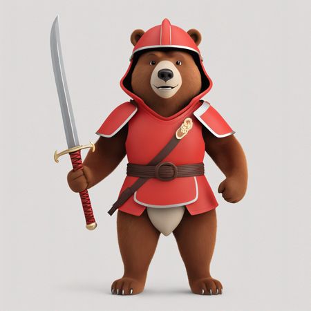 Bear In Red Armor Holding Sword  AI Image