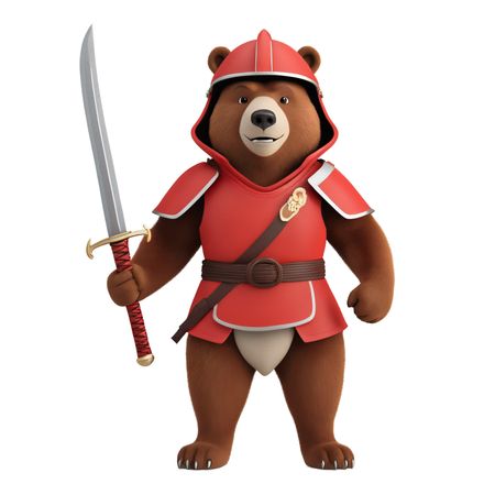 Bear In Red Armor Holding Sword  AI Image