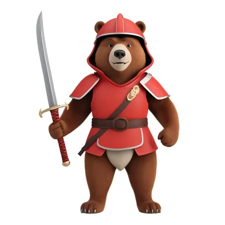 Bear In Red Armor Holding Sword  AI Image