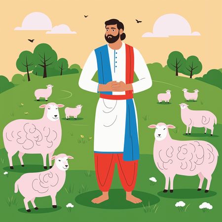 Berger avec des moutons dans une zone rurale  AI Image