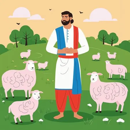 Berger avec des moutons dans une zone rurale  AI Image