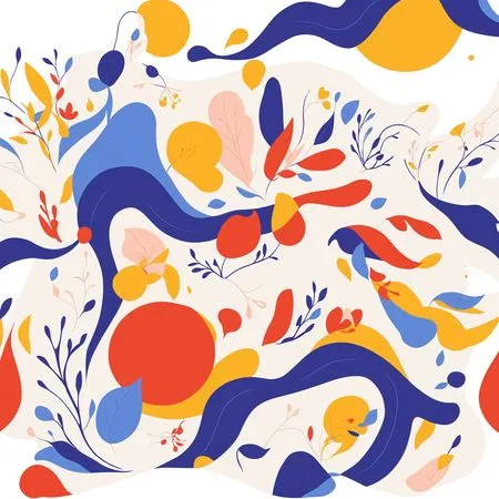 Motif botanique abstrait coloré aux lignes fluides  Image IA