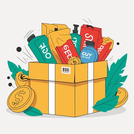 Box With Various Products And Coins  AI Image