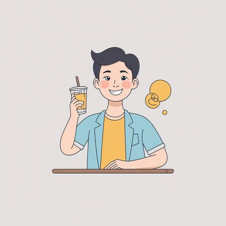 飲み物を楽しむ少年  AI画像