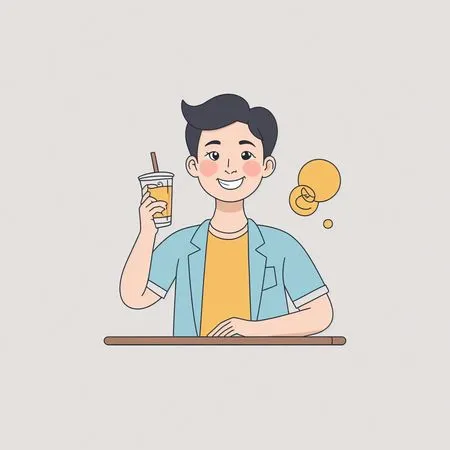 飲み物を楽しむ少年  AI画像