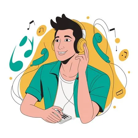 Boy Enjoying Music in Headphones  AI Image