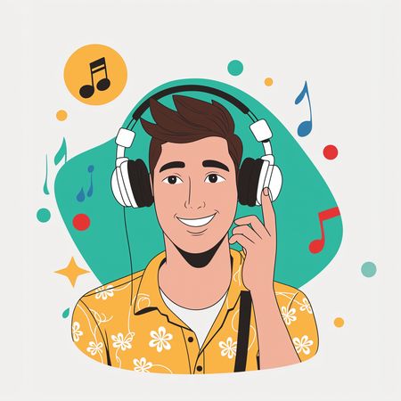 Boy Enjoying Music in Headphones  AI Image