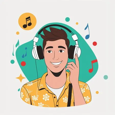Boy Enjoying Music in Headphones  AI Image