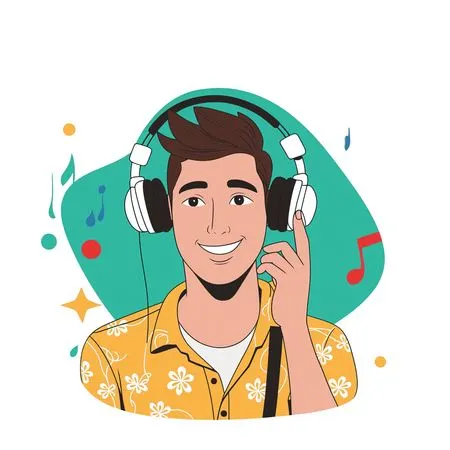 Boy Enjoying Music in Headphones  AI Image