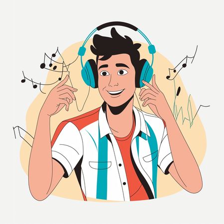 Boy Enjoying Music With Headphones  AI Image