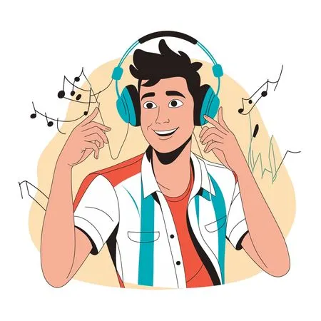 Boy Enjoying Music With Headphones  AI Image