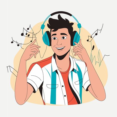 Boy Enjoying Music With Headphones  AI Image