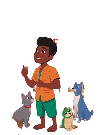 Boy In Market With Animals  AI Image