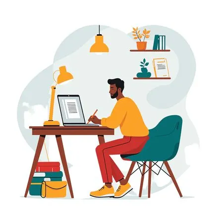 Boy Working At A Home Office Desk  AI Image
