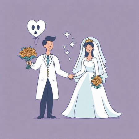 Braut und Bräutigam mit Herzballon und Blumen  KI-Bild