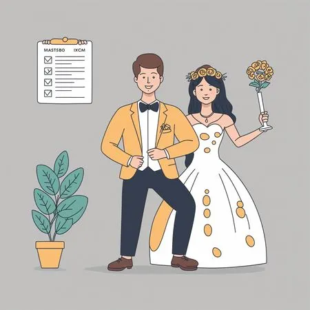 Braut und Bräutigam mit Hochzeitscheckliste  KI-Bild