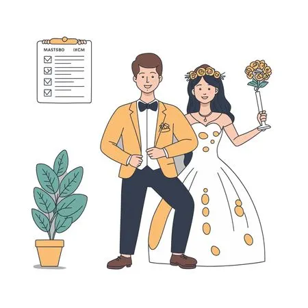 Bride And Groom With Wedding Checklist  AI Image
