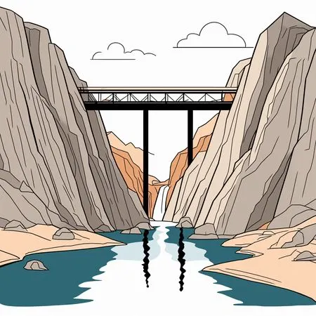 Bridge Spanning A Canyon With A River  AI Image