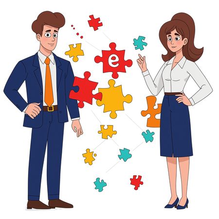 Business Team Discussing Strategy With Puzzle Pieces  AI Image