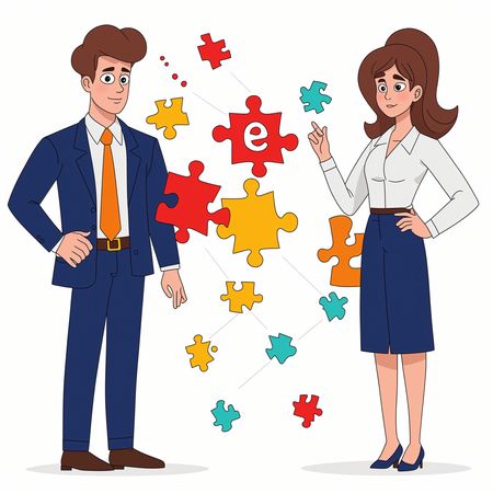 Business Team Discussing Strategy With Puzzle Pieces  AI Image