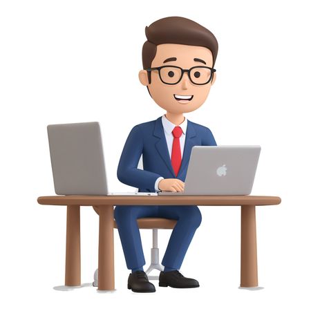 Businessman At A Desk With Laptops  AI Image
