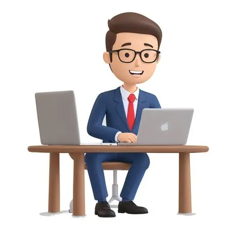 Businessman At A Desk With Laptops  AI Image