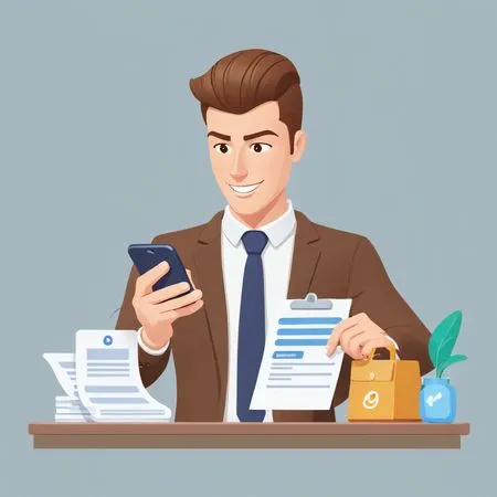 Businessman Reading Documents on Smartphone  AI Image