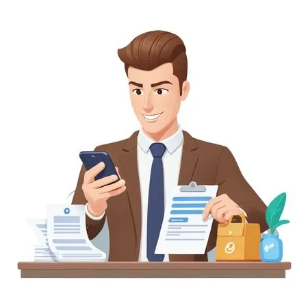 Businessman Reading Documents on Smartphone  AI Image