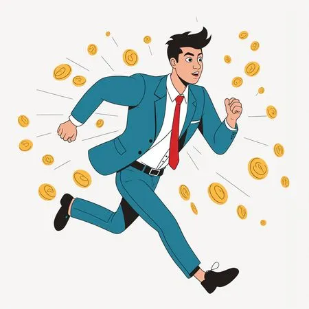 Businessman Running With Coins Around  AI Image