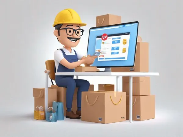 Businessman Shopping Online Among Packages  AI Image