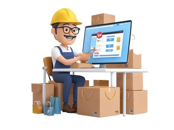 Businessman Shopping Online Among Packages  AI Image