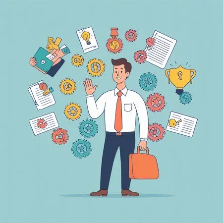 Businessman Surrounded By Ideas And Innovation Symbols  AI Image