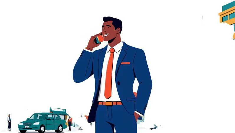 Businessman talking on phone while standing in busy street  AI Image