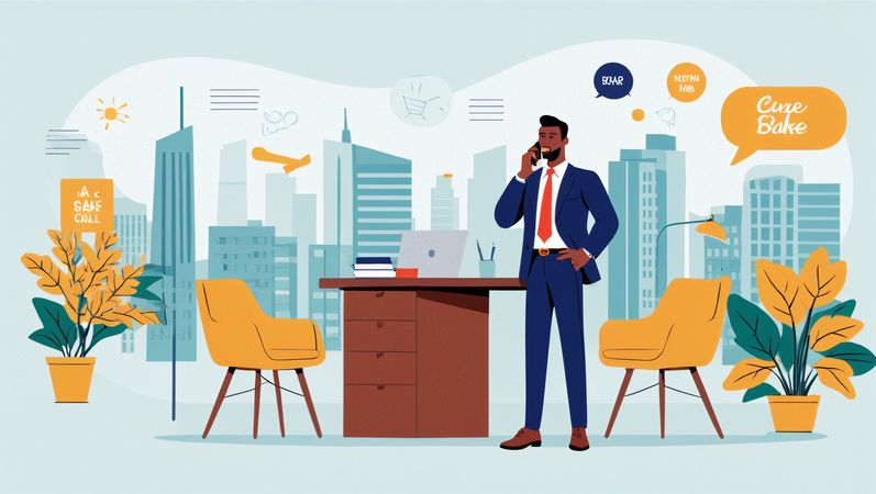 Businessman talking on smartphone inside office room  AI Image